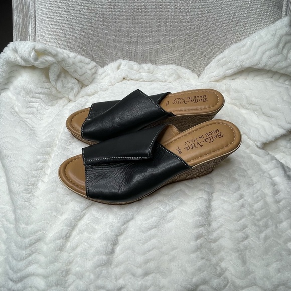 Bella-Vita Women's Wedge Leather Upper Sandals Slip On Made In Italy Size 11M - Picture 2 of 8